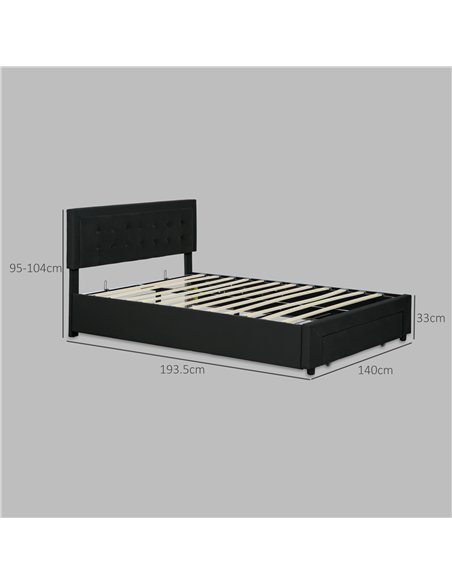 HOMCOM Double Ottoman Bed Frame, with Front Drawer - Black - pic 168420 | FastDaddyshop