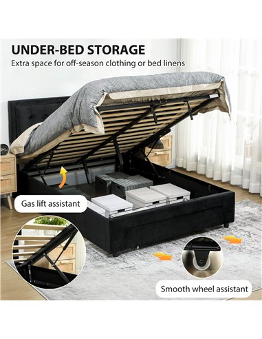 HOMCOM Double Ottoman Bed Frame, with Front Drawer - Black