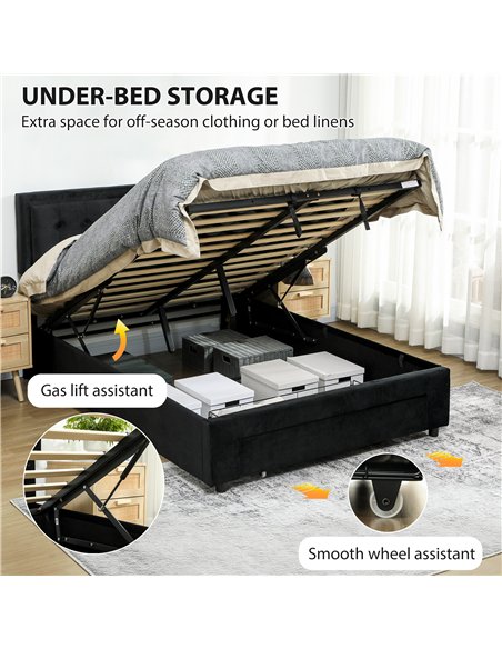 HOMCOM Double Ottoman Bed Frame, with Front Drawer - Black - pic 168421 | FastDaddyshop