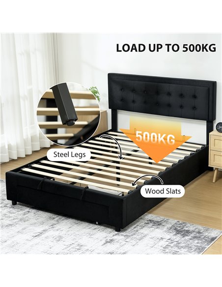 HOMCOM Double Ottoman Bed Frame, with Front Drawer - Black - pic 168423 | FastDaddyshop