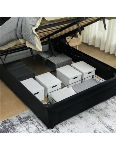 HOMCOM Double Ottoman Bed Frame, with Front Drawer - Black
