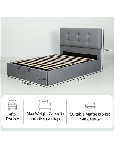 HOMCOM 4ft6 Double Ottoman Bed with Gas Lift Storage - Grey