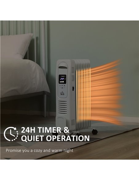Homcom 1630W Digital Oil Filled Radiator with 7 Fin, LED Display, 3 Heat Settings, Safety Cut-Off, Remote, White - pic 16843 | FastDaddyshop