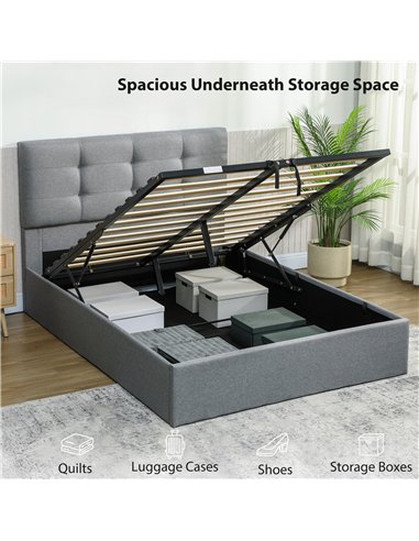 HOMCOM 4ft6 Double Ottoman Bed with Gas Lift Storage - Grey