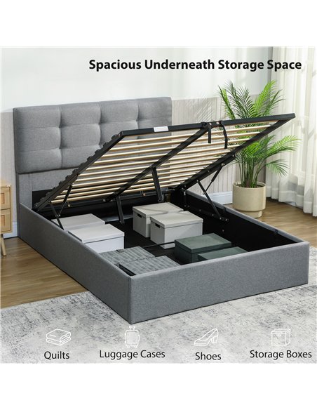 HOMCOM 4ft6 Double Ottoman Bed with Gas Lift Storage - Grey - pic 168430 | FastDaddyshop