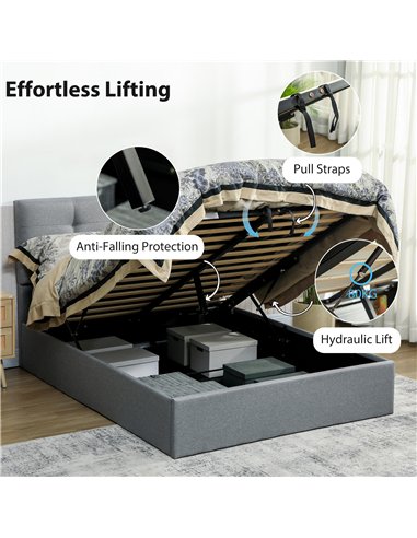 HOMCOM 4ft6 Double Ottoman Bed with Gas Lift Storage - Grey