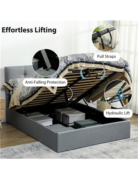 HOMCOM 4ft6 Double Ottoman Bed with Gas Lift Storage - Grey - pic 168431 | FastDaddyshop