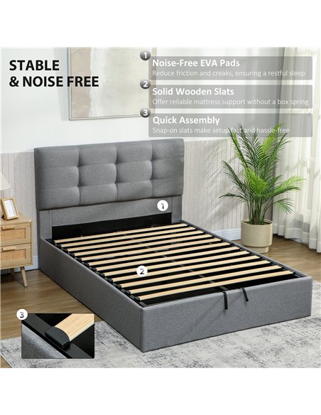 HOMCOM 4ft6 Double Ottoman Bed with Gas Lift Storage - Grey - pic 168433 | FastDaddyshop