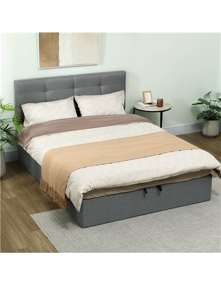 HOMCOM 5ft King Ottoman Bed with Gas Lift Storage - Grey - pic 168437 | FastDaddyshop