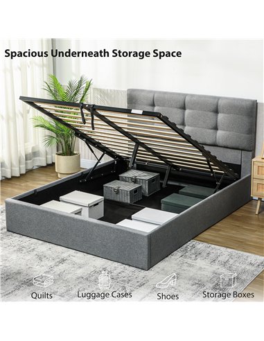 HOMCOM 5ft King Ottoman Bed with Gas Lift Storage - Grey