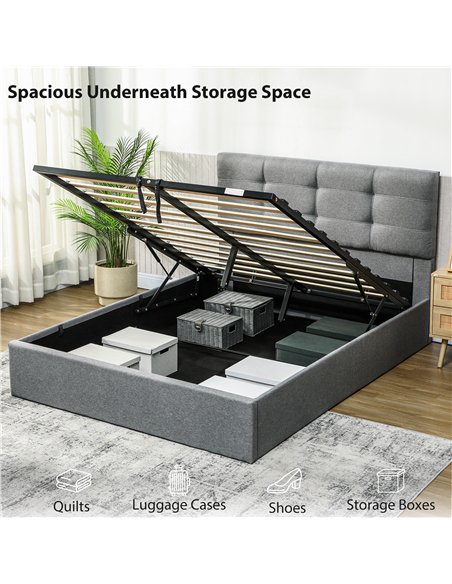 HOMCOM 5ft King Ottoman Bed with Gas Lift Storage - Grey - pic 168439 | FastDaddyshop