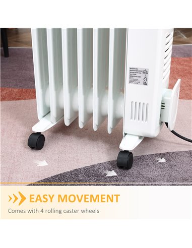 Homcom 1630W Digital Oil Filled Radiator with 7 Fin, LED Display, 3 Heat Settings, Safety Cut-Off, Remote, White