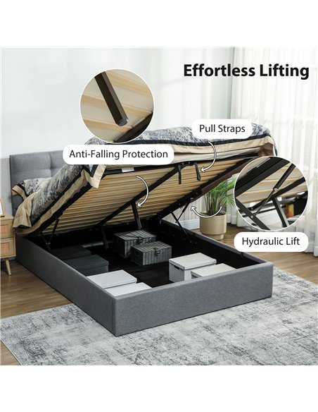 HOMCOM 5ft King Ottoman Bed with Gas Lift Storage - Grey - pic 168440 | FastDaddyshop
