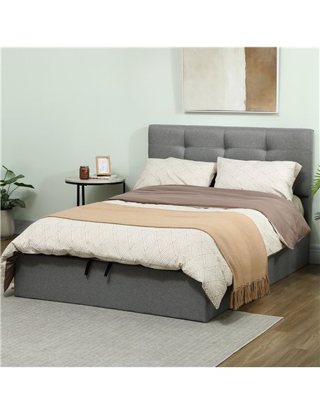 HOMCOM 5ft King Ottoman Bed with Gas Lift Storage - Grey - pic 168443 | FastDaddyshop