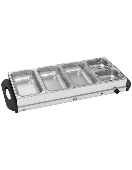 HOMCOM 5 Tray Electric Food Warmer Buffet Server with Warming Plate, Cool Touch Handles, Adjustable Temperature, 300W, 3 x 2.4L  - pic 168445 | FastDaddyshop