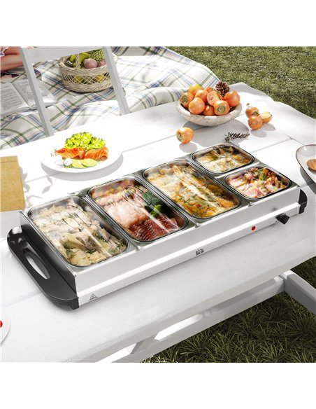 HOMCOM 5 Tray Electric Food Warmer Buffet Server with Warming Plate, Cool Touch Handles, Adjustable Temperature, 300W, 3 x 2.4L  - pic 168446 | FastDaddyshop