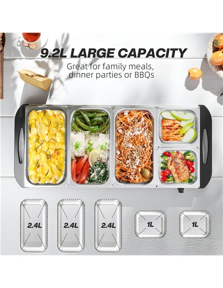 HOMCOM 5 Tray Electric Food Warmer Buffet Server with Warming Plate, Cool Touch Handles, Adjustable Temperature, 300W, 3 x 2.4L  - pic 168448 | FastDaddyshop