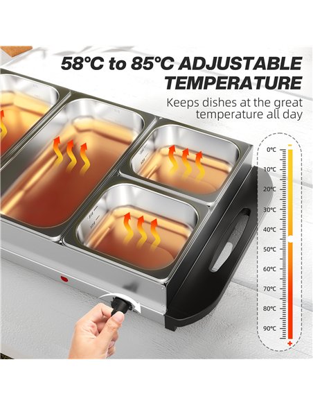 HOMCOM 5 Tray Electric Food Warmer Buffet Server with Warming Plate, Cool Touch Handles, Adjustable Temperature, 300W, 3 x 2.4L  - pic 168449 | FastDaddyshop