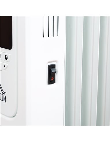 Homcom 1630W Digital Oil Filled Radiator with 7 Fin, LED Display, 3 Heat Settings, Safety Cut-Off, Remote, White