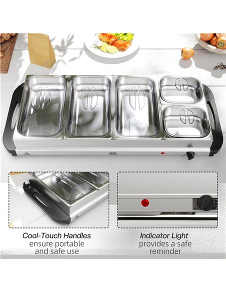 HOMCOM 5 Tray Electric Food Warmer Buffet Server with Warming Plate, Cool Touch Handles, Adjustable Temperature, 300W, 3 x 2.4L  - pic 168451 | FastDaddyshop