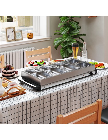HOMCOM 5 Tray Electric Food Warmer Buffet Server with Warming Plate, Cool Touch Handles, Adjustable Temperature, 300W, 3 x 2.4L  - pic 168452 | FastDaddyshop