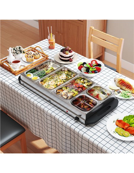 HOMCOM 5 Tray Electric Food Warmer Buffet Server with Warming Plate, Cool Touch Handles, Adjustable Temperature, 300W, 3 x 2.4L  - pic 168453 | FastDaddyshop