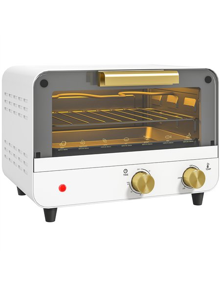HOMCOM Small Toaster Oven, 12L Multifunction Mini Countertop Oven with Glass Door, Adjustable Temperature and Timer, White - pic 168454 | FastDaddyshop