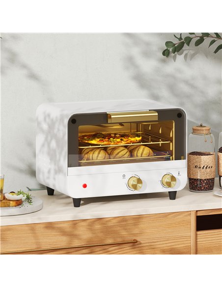 HOMCOM Small Toaster Oven, 12L Multifunction Mini Countertop Oven with Glass Door, Adjustable Temperature and Timer, White - pic 168455 | FastDaddyshop