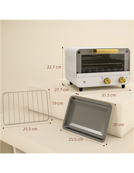 HOMCOM Small Toaster Oven, 12L Multifunction Mini Countertop Oven with Glass Door, Adjustable Temperature and Timer, White - pic 168456 | FastDaddyshop