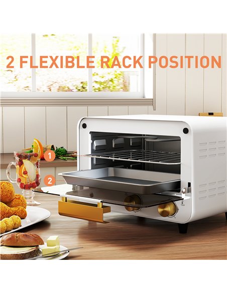 HOMCOM Small Toaster Oven, 12L Multifunction Mini Countertop Oven with Glass Door, Adjustable Temperature and Timer, White - pic 168458 | FastDaddyshop