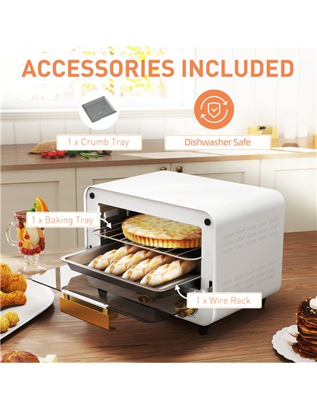 HOMCOM Small Toaster Oven, 12L Multifunction Mini Countertop Oven with Glass Door, Adjustable Temperature and Timer, White - pic 168459 | FastDaddyshop
