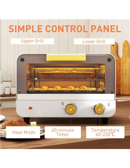 HOMCOM Small Toaster Oven, 12L Multifunction Mini Countertop Oven with Glass Door, Adjustable Temperature and Timer, White - pic 168460 | FastDaddyshop