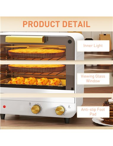 HOMCOM Small Toaster Oven, 12L Multifunction Mini Countertop Oven with Glass Door, Adjustable Temperature and Timer, White