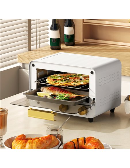 HOMCOM Small Toaster Oven, 12L Multifunction Mini Countertop Oven with Glass Door, Adjustable Temperature and Timer, White - pic 168462 | FastDaddyshop