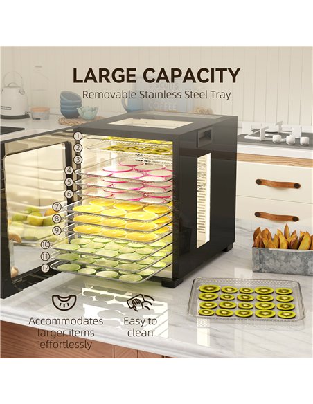 HOMCOM 12-Tray 40-70℃ Food Dehydrator - Black - pic 168466 | FastDaddyshop