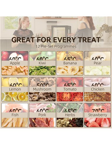 HOMCOM 12-Tray 40-70℃ Food Dehydrator - Black
