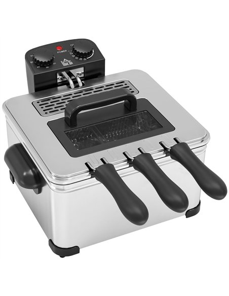 HOMCOM 5 Litre Deep Fat Fryer with Adjustable Temperature & Timer, 2000W Stainless Steel Deep Fryer with Removable Oil Basket an - pic 168472 | FastDaddyshop