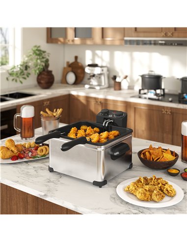 HOMCOM 5 Litre Deep Fat Fryer with Adjustable Temperature & Timer, 2000W Stainless Steel Deep Fryer with Removable Oil Basket an