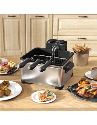 HOMCOM 5 Litre Deep Fat Fryer with Adjustable Temperature & Timer, 2000W Stainless Steel Deep Fryer with Removable Oil Basket an