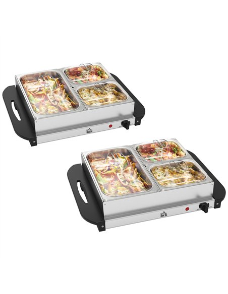 HOMCOM 4.5L Stainless Steel Electric Buffet Server, with 3x Trays and Lids, Set of 2 - pic 168490 | FastDaddyshop