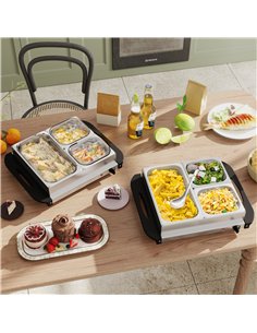 HOMCOM 4.5L Stainless Steel Electric Buffet Server, with 3x Trays and Lids, Set of 2 2