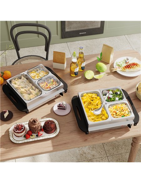 HOMCOM 4.5L Stainless Steel Electric Buffet Server, with 3x Trays and Lids, Set of 2 - pic 168491 | FastDaddyshop