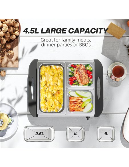 HOMCOM 4.5L Stainless Steel Electric Buffet Server, with 3x Trays and Lids, Set of 2 - pic 168493 | FastDaddyshop