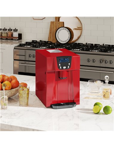 HOMCOM 3L Ice Maker Machine and Water Dispenser, 12kg in 24H, 2 Sizes 9 Ice Cubes Ready in 6-10 Mins Ice Machine, Red