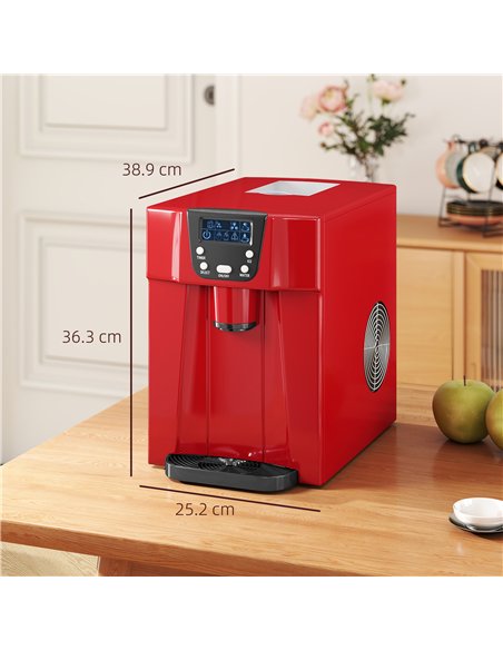 HOMCOM 3L Ice Maker Machine and Water Dispenser, 12kg in 24H, 2 Sizes 9 Ice Cubes Ready in 6-10 Mins Ice Machine, Red - pic 168501 | FastDaddyshop