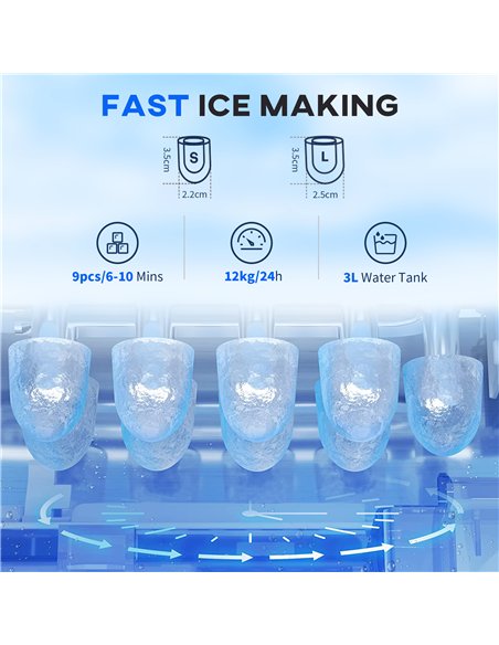 HOMCOM 3L Ice Maker Machine and Water Dispenser, 12kg in 24H, 2 Sizes 9 Ice Cubes Ready in 6-10 Mins Ice Machine, Red - pic 168502 | FastDaddyshop
