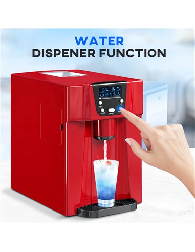 HOMCOM 3L Ice Maker Machine and Water Dispenser, 12kg in 24H, 2 Sizes 9 Ice Cubes Ready in 6-10 Mins Ice Machine, Red