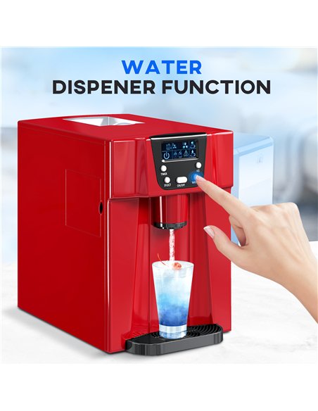HOMCOM 3L Ice Maker Machine and Water Dispenser, 12kg in 24H, 2 Sizes 9 Ice Cubes Ready in 6-10 Mins Ice Machine, Red - pic 168503 | FastDaddyshop