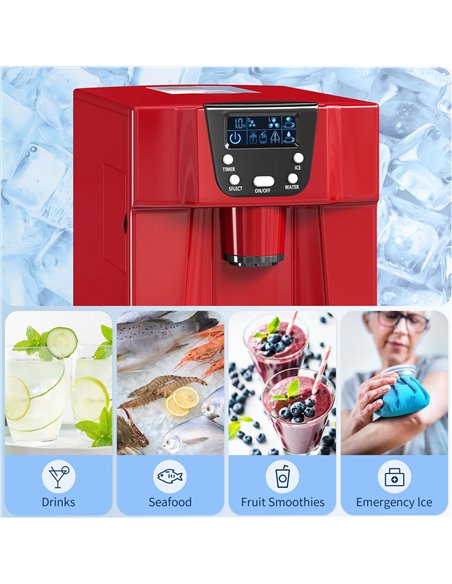 HOMCOM 3L Ice Maker Machine and Water Dispenser, 12kg in 24H, 2 Sizes 9 Ice Cubes Ready in 6-10 Mins Ice Machine, Red - pic 168505 | FastDaddyshop