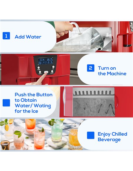HOMCOM 3L Ice Maker Machine and Water Dispenser, 12kg in 24H, 2 Sizes 9 Ice Cubes Ready in 6-10 Mins Ice Machine, Red - pic 168506 | FastDaddyshop